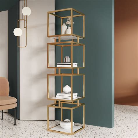 gold metal box shelves|gold shelving with glass shelves.